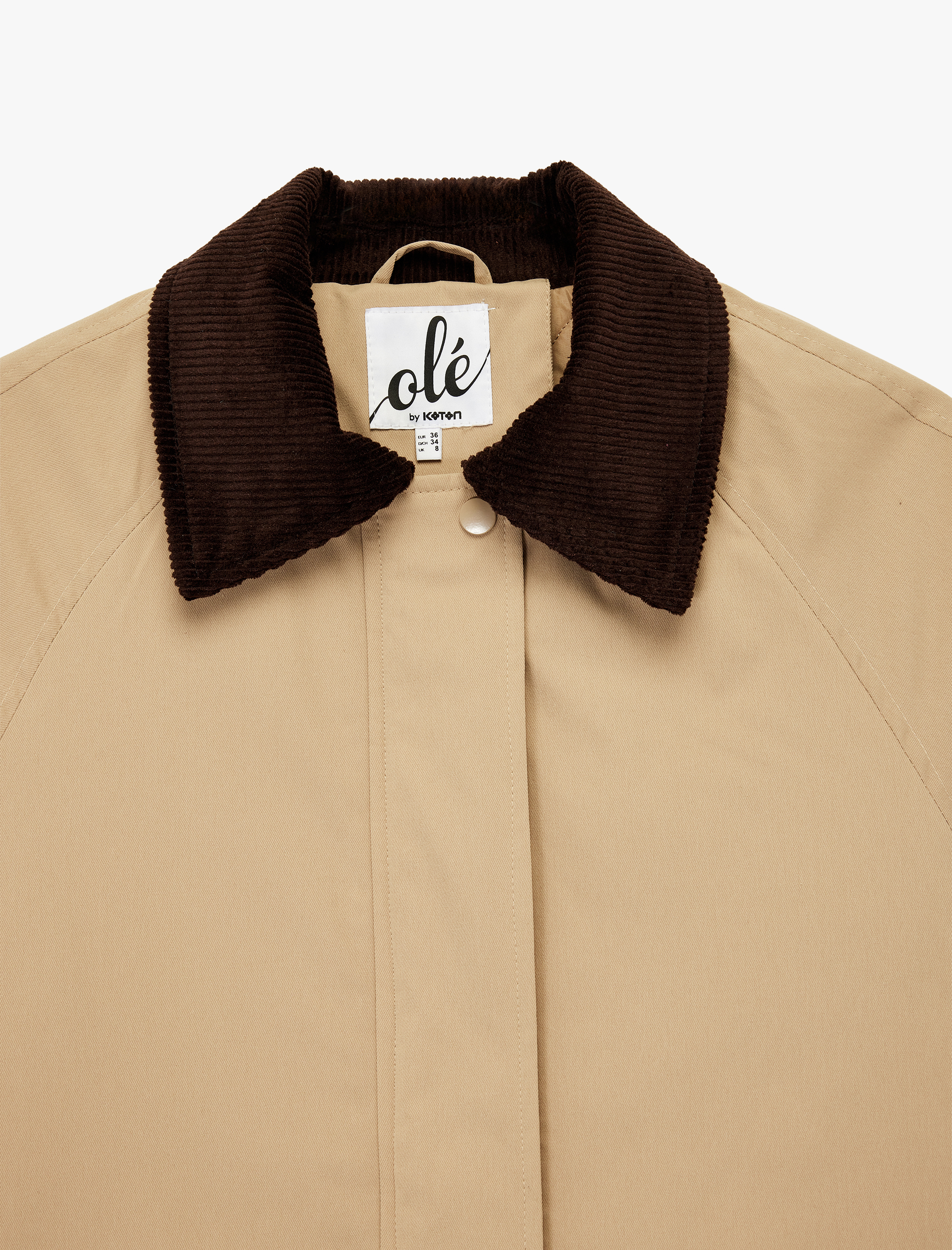   Kadife Yaka Uzun Kollu Cep Detaylı Oversize Anorak Ceket