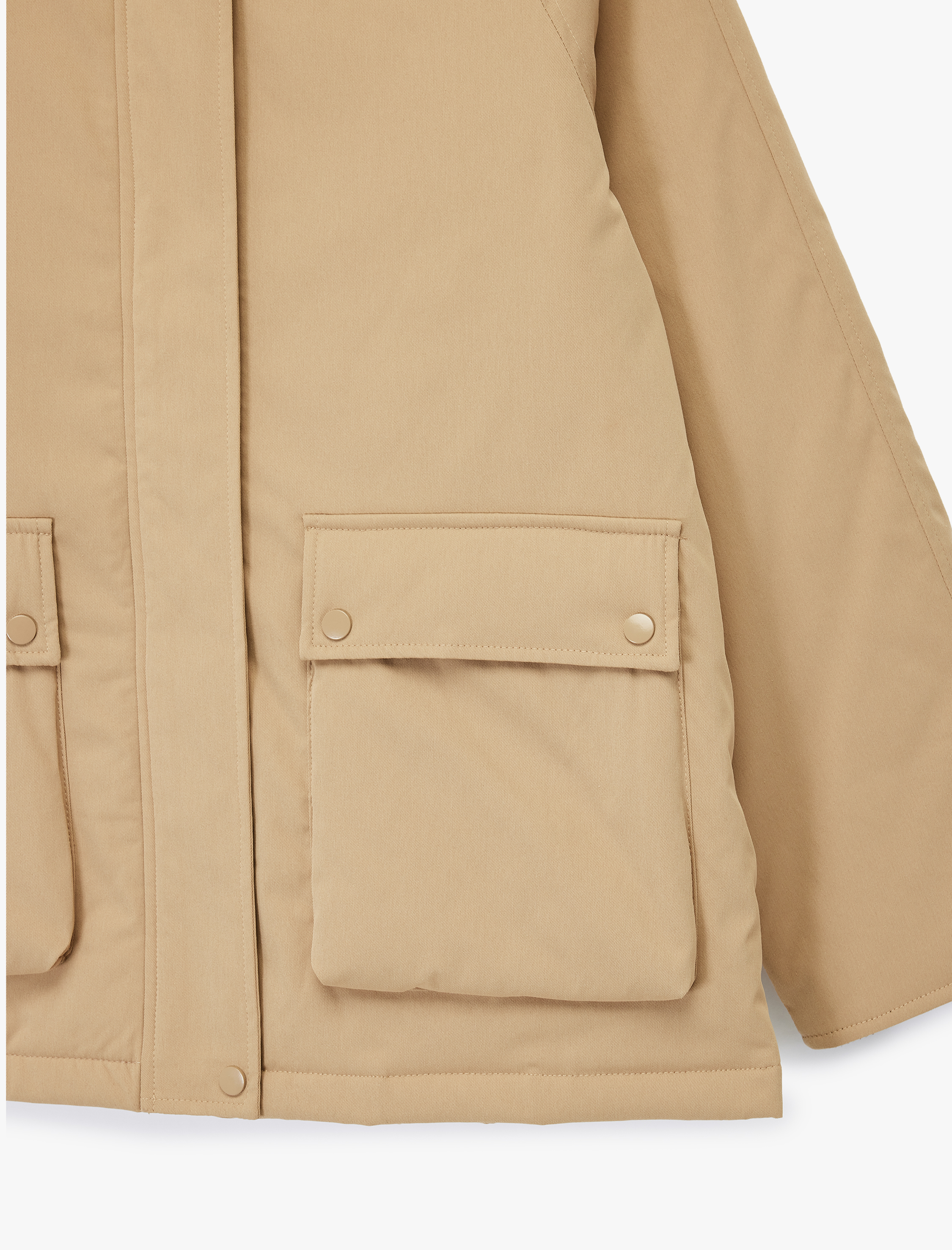   Kadife Yaka Uzun Kollu Cep Detaylı Oversize Anorak Ceket