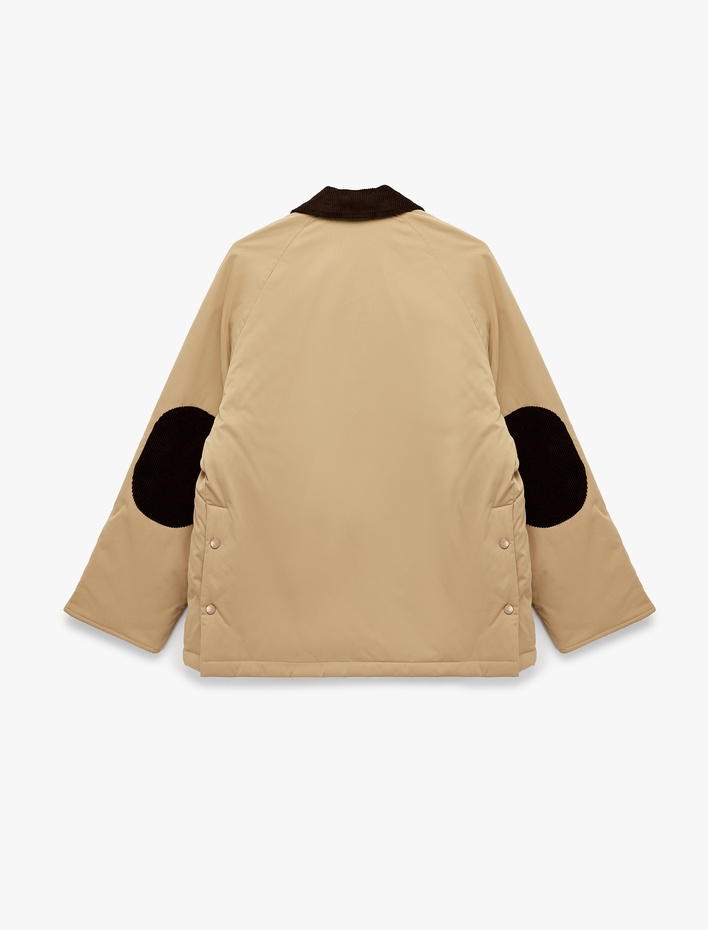  Kadife Yaka Uzun Kollu Cep Detaylı Oversize Anorak Ceket