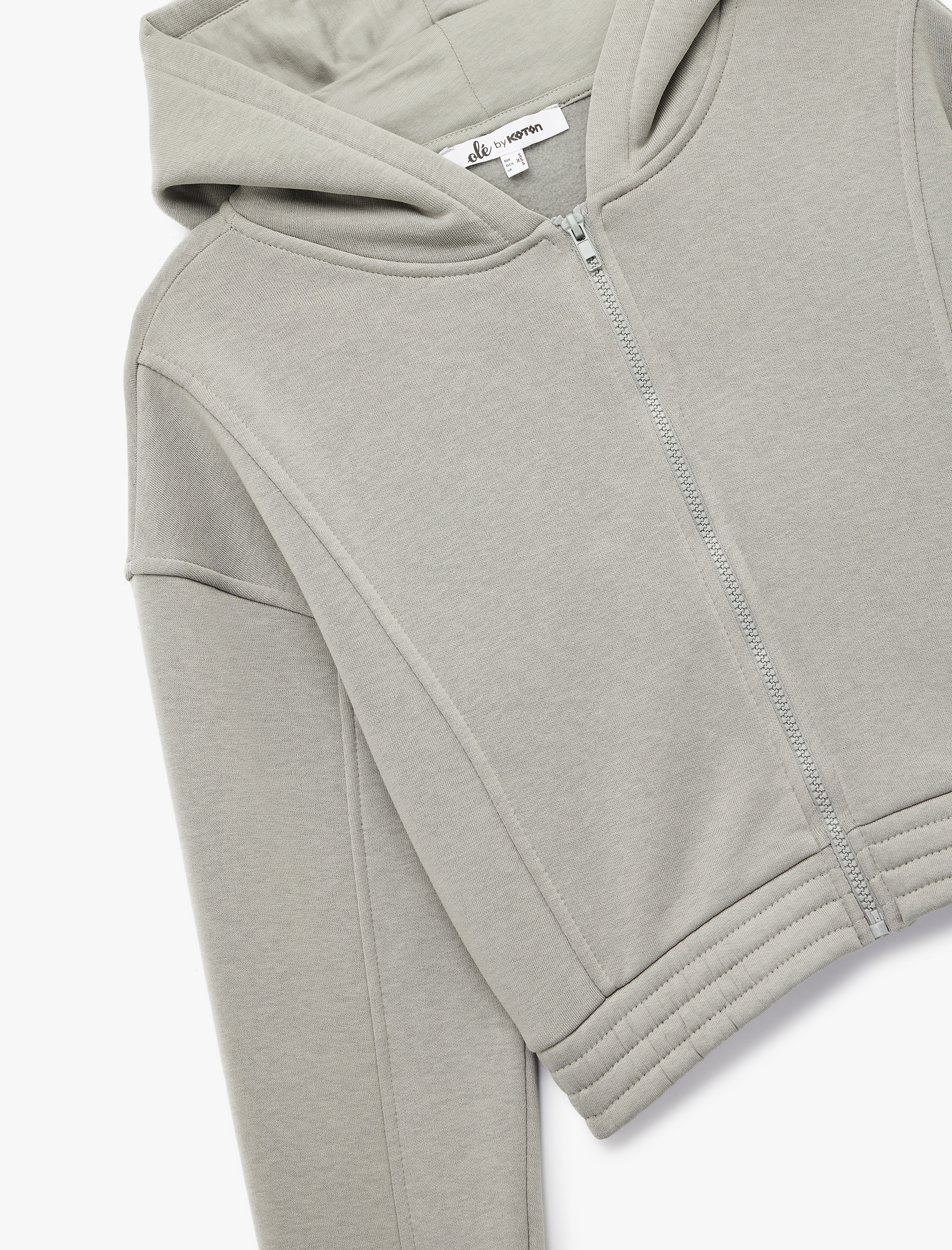   Şardonlu Uzun Kollu Fermuarlı Kapüşonlu Oversize Sweatshirt