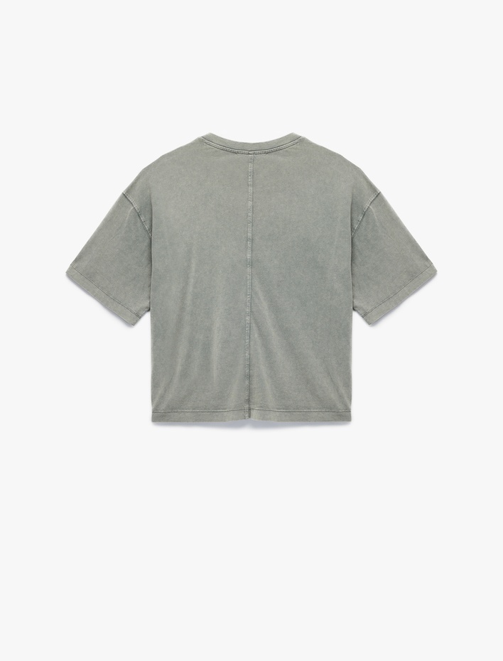  Kısa Kollu Bisiklet Yaka Pamuklu Yıkamalı Oversize Tişört