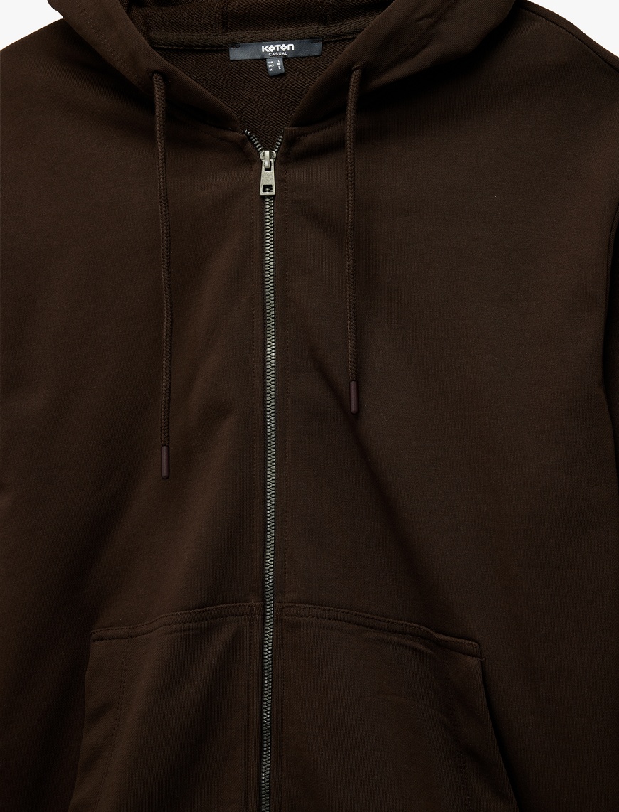   Pamuklu Uzun Kollu Fermuarlı Kanguru Cepli Kapüşonlu Sweatshirt