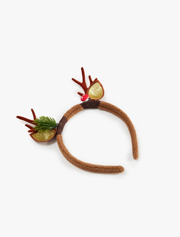 Kız Çocuk Taç Simli Kulak ve Geyik Boynuzu Aplike Detaylı