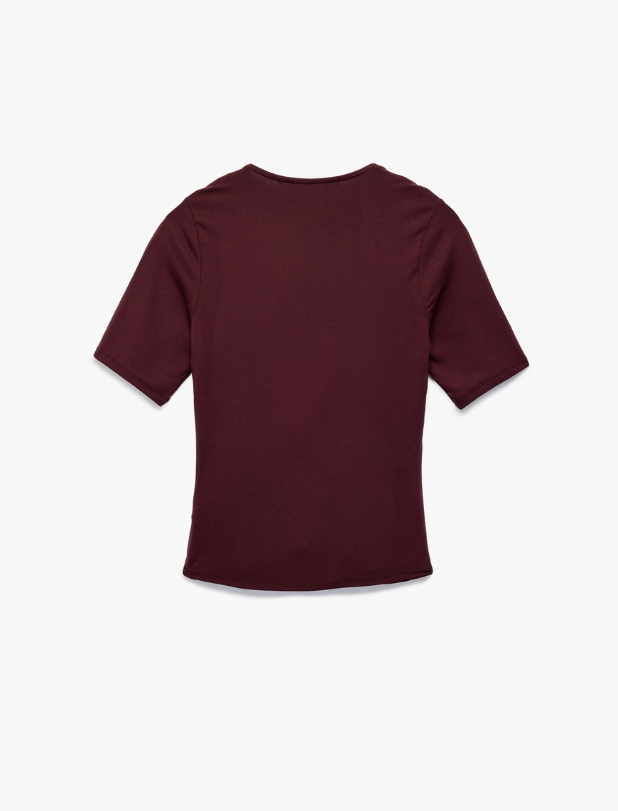   Slim Fit Kısa Kollu Düşük Omuz Kruvaze Bluz