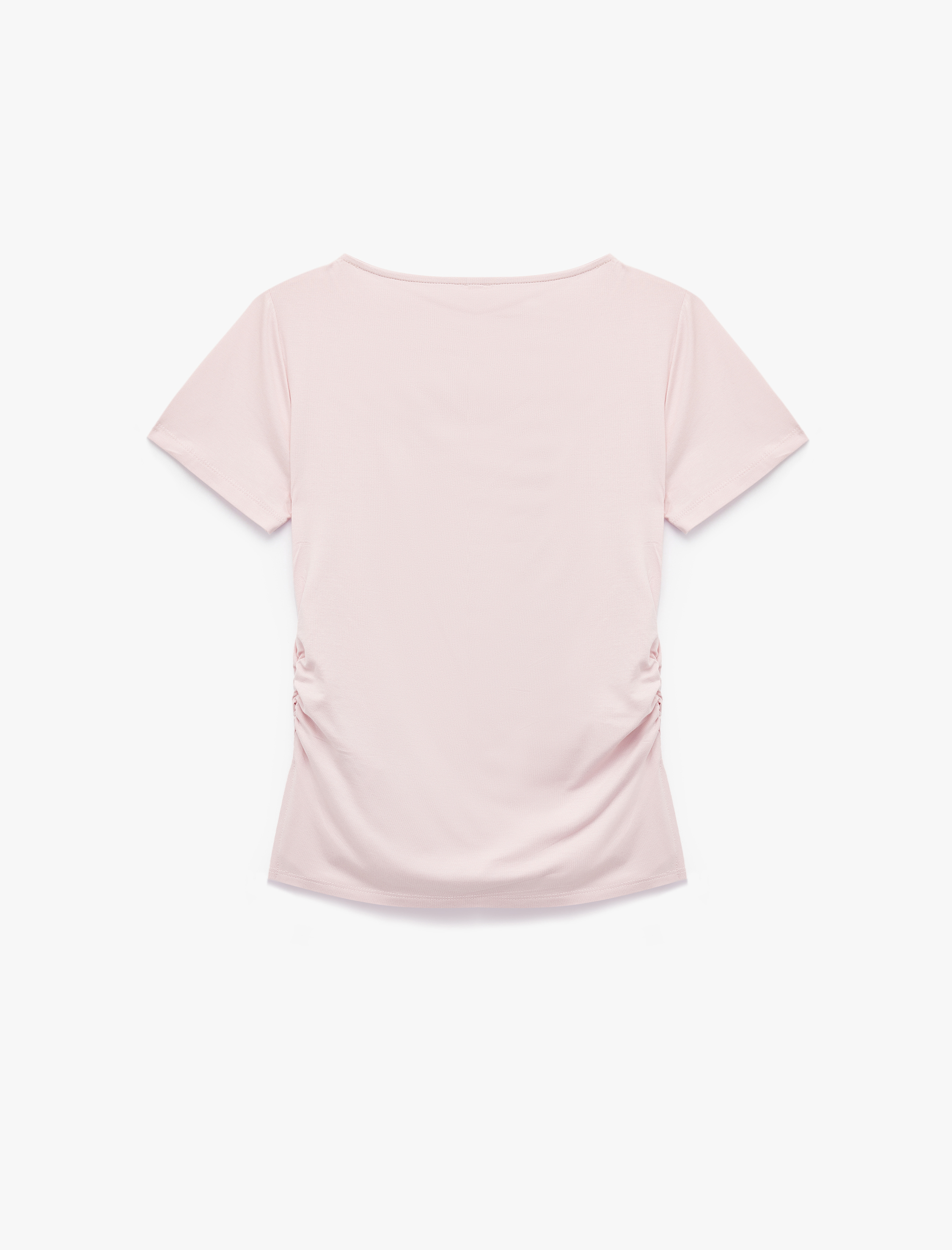   Viskon Kumaş Slim Fit Drape Detaylı Kısa Kollu Kayık Yaka Tişört