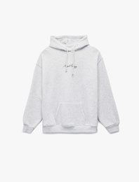 Şardonlu Kapüşonlu Kanguru Cepli Arkası Baskılı Oversize Sweatshirt