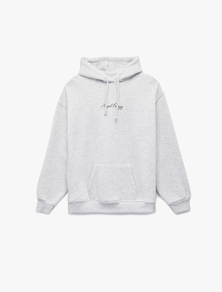   Şardonlu Kapüşonlu Kanguru Cepli Arkası Baskılı Oversize Sweatshirt