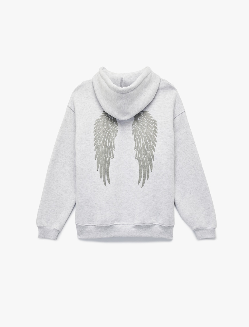   Şardonlu Kapüşonlu Kanguru Cepli Arkası Baskılı Oversize Sweatshirt