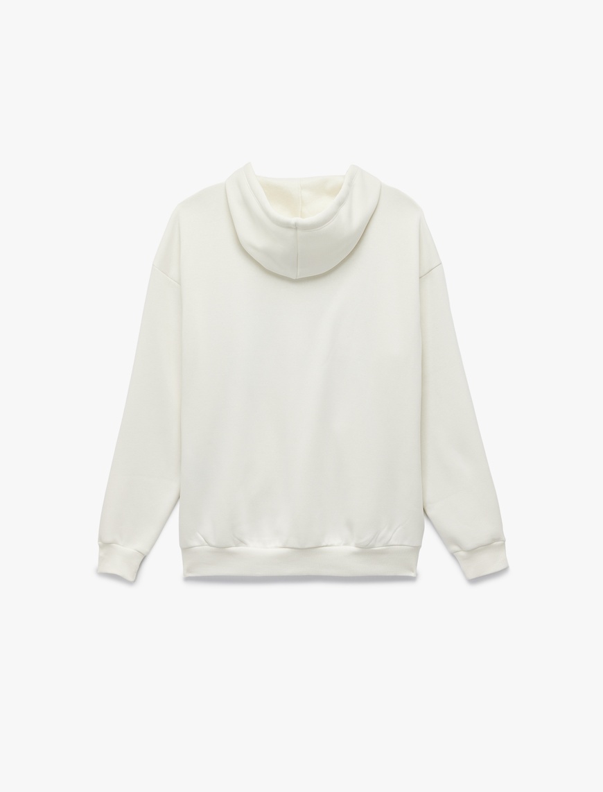   Şardonlu Kapüşonlu Baskılı Kanguru Cepli Oversize Fermuarlı Sweatshirt