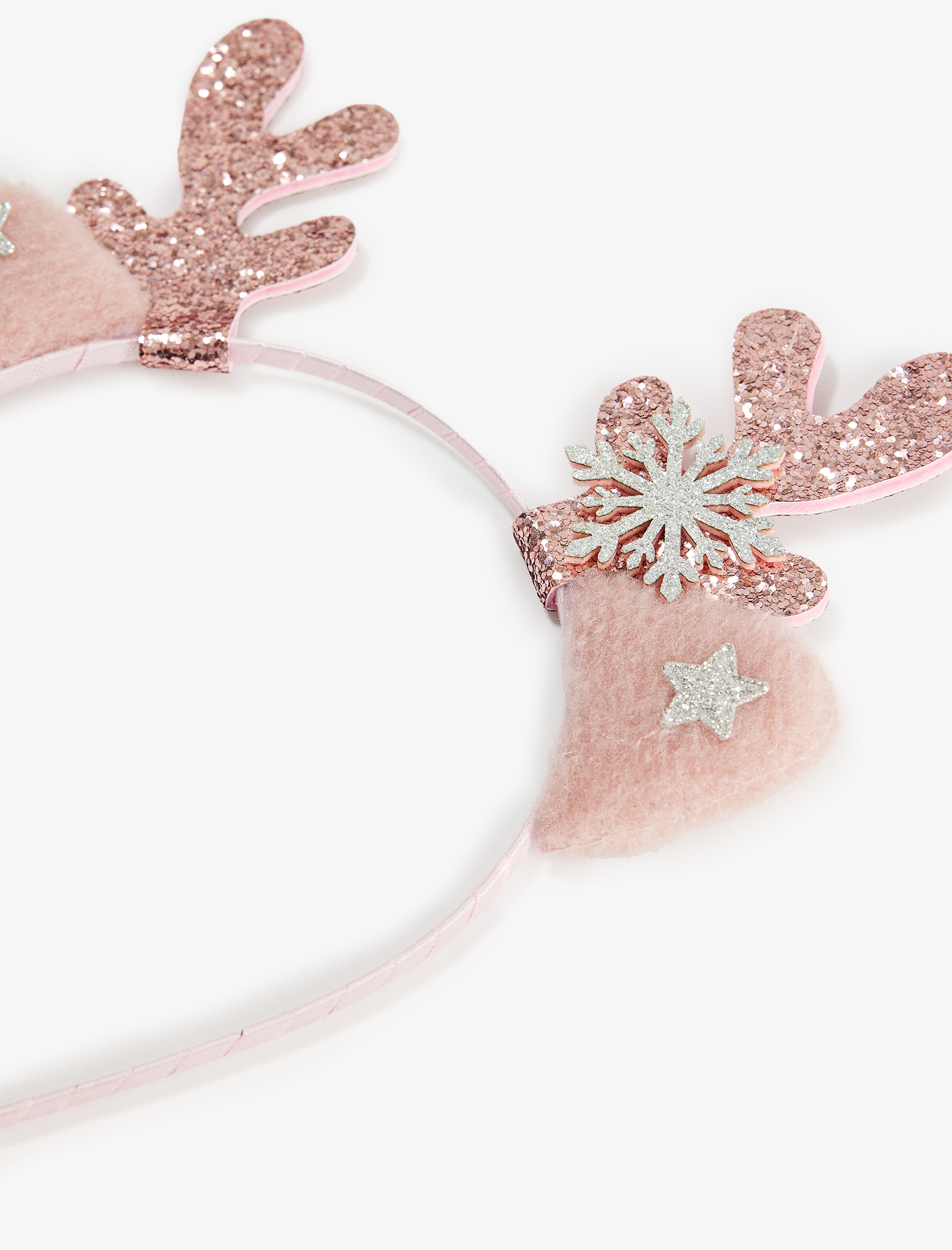  Kız Çocuk Simli Kulak ve Geyik Boynuzu Aplike Detaylı Yılbaşı Tacı