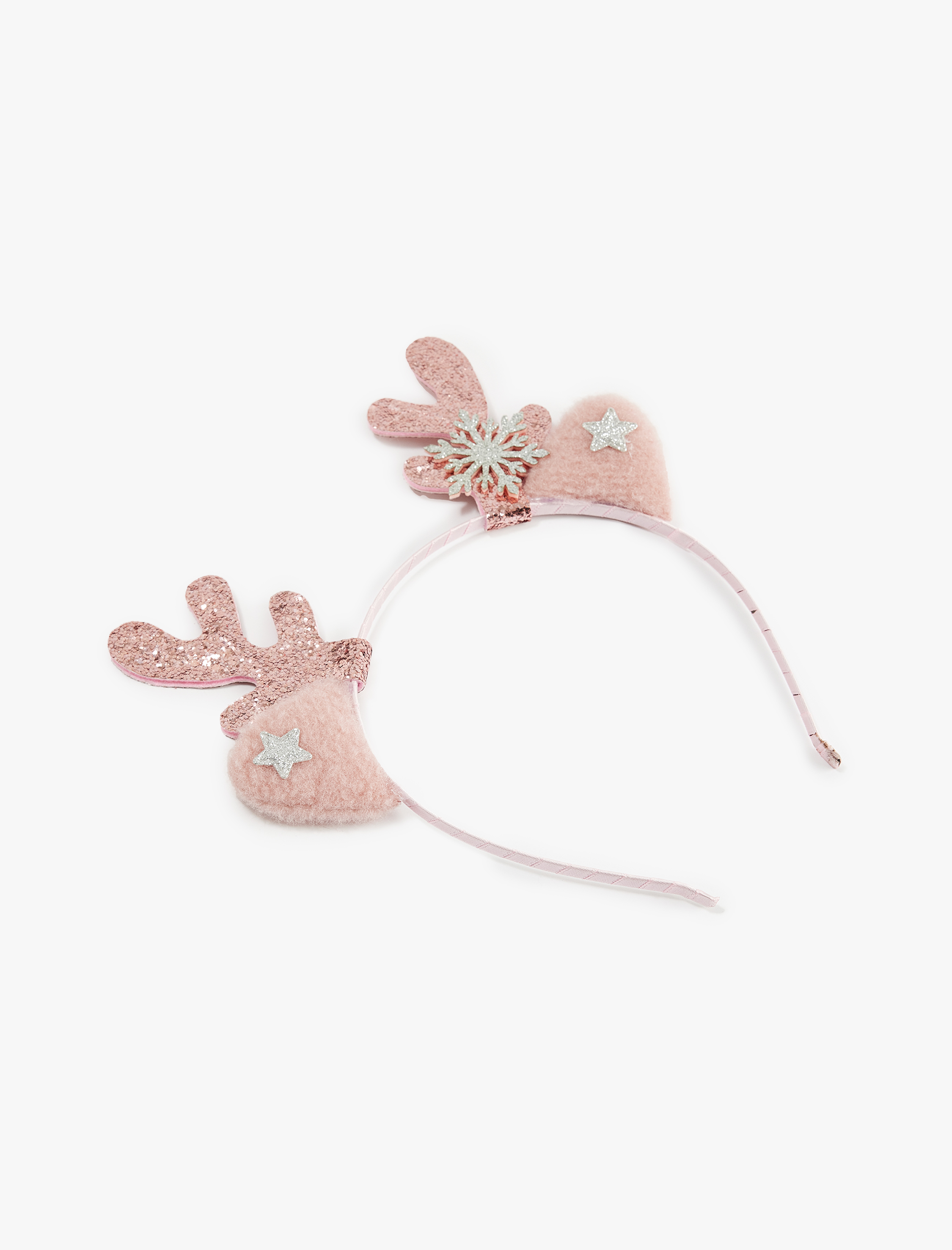  Kız Çocuk Simli Kulak ve Geyik Boynuzu Aplike Detaylı Yılbaşı Tacı