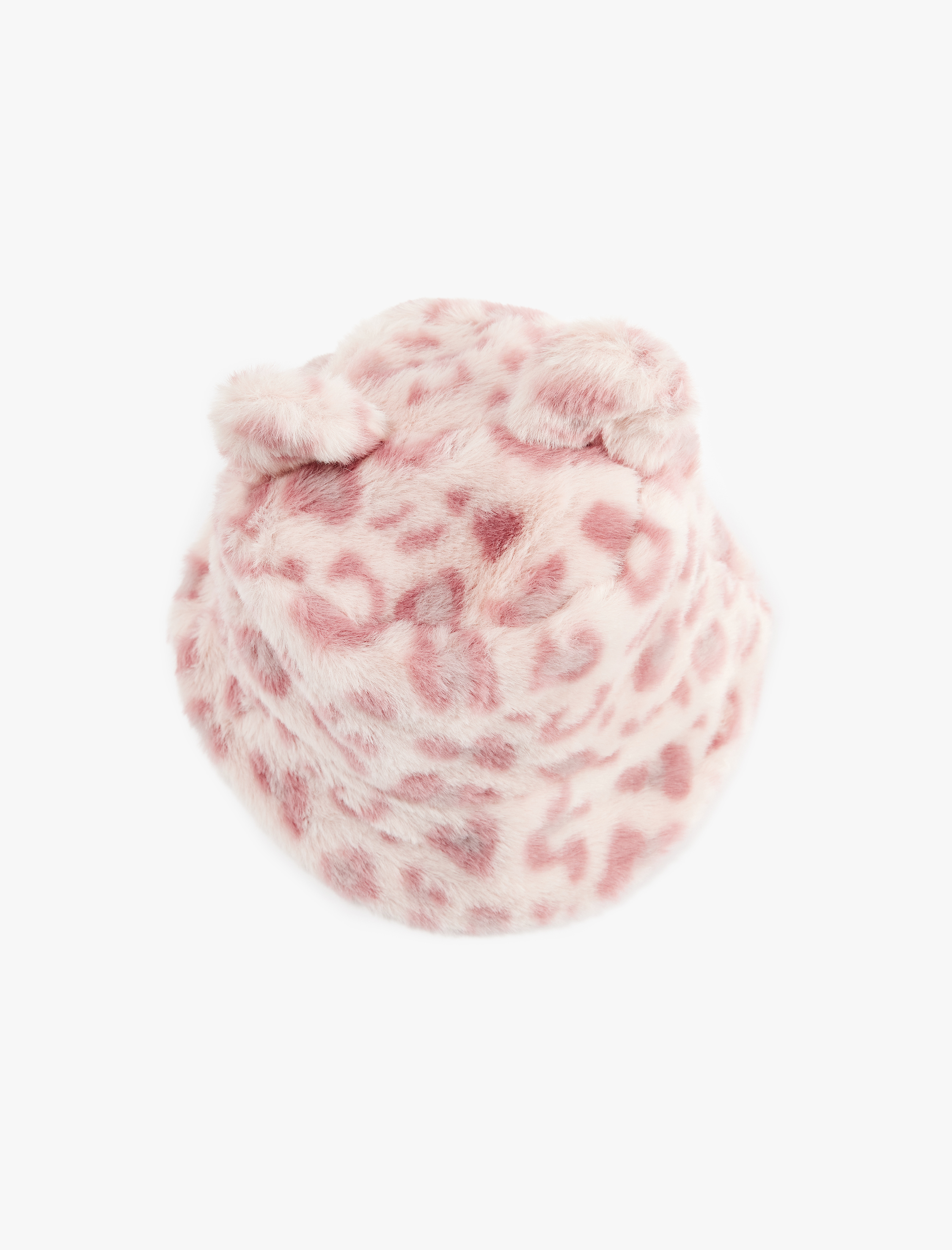  Kız Çocuk Leopar Desenli  Kulak Aplikeli Peluş Bucket Şapka