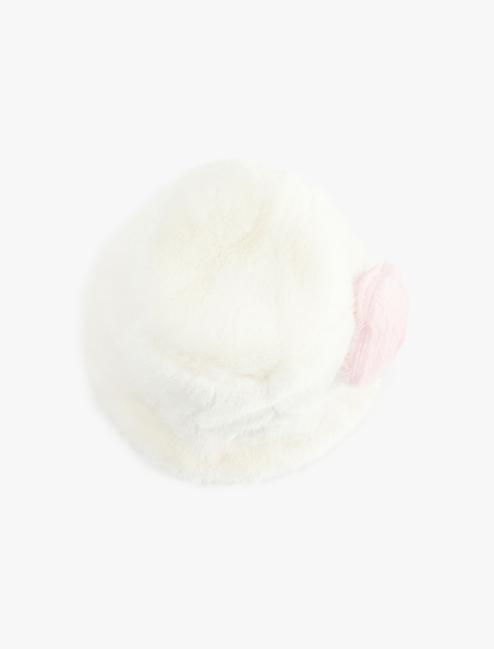 Kız Çocuk Kedi Detaylı Peluş Bucket Şapka