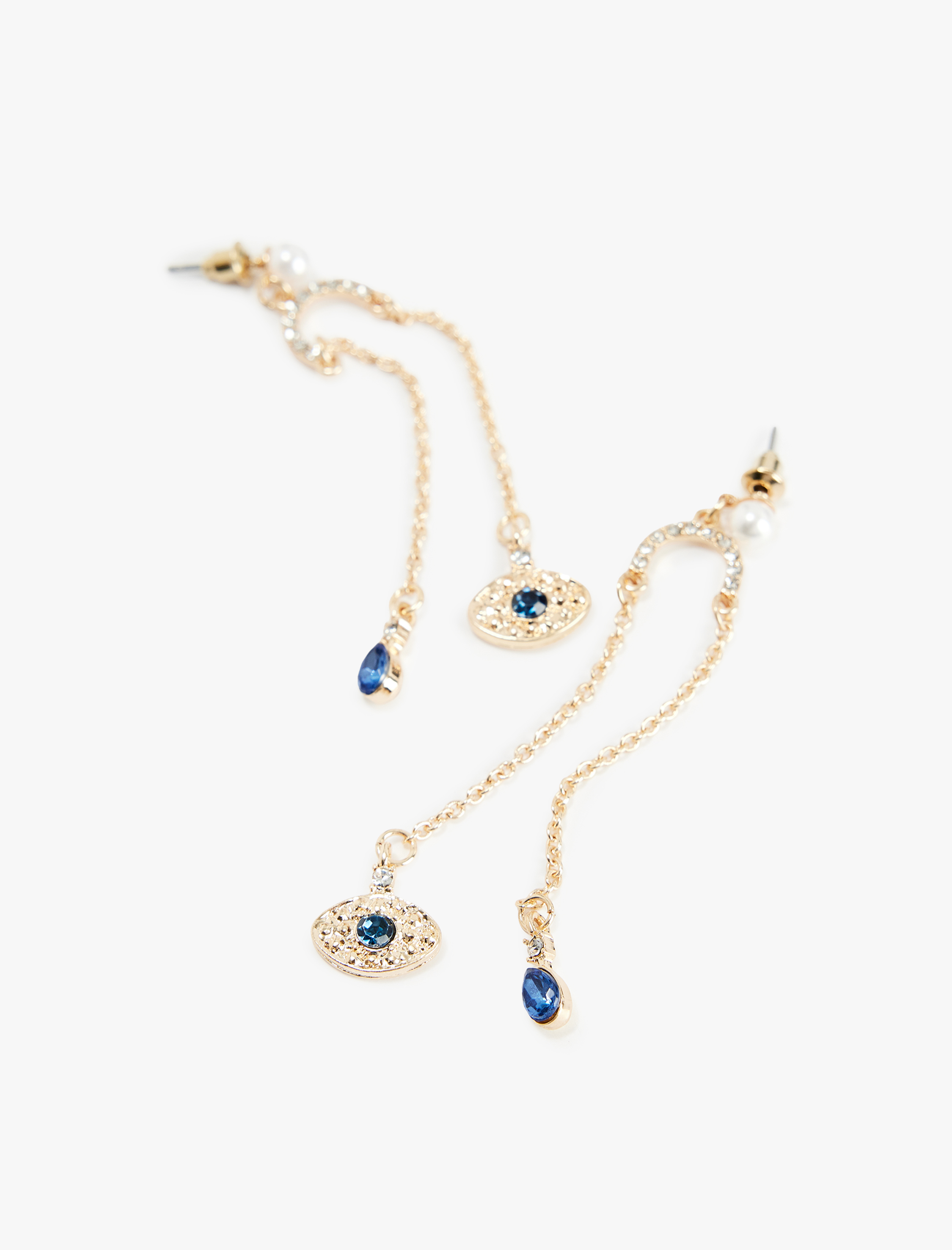  Kadın Çelik Karışımlı Zincirli Taş Detaylı Sallantılı Göz Figürlü Küpe