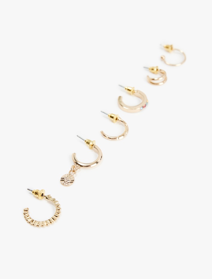 Kadın Taş Detaylı 6'lı Halka Küpe Seti