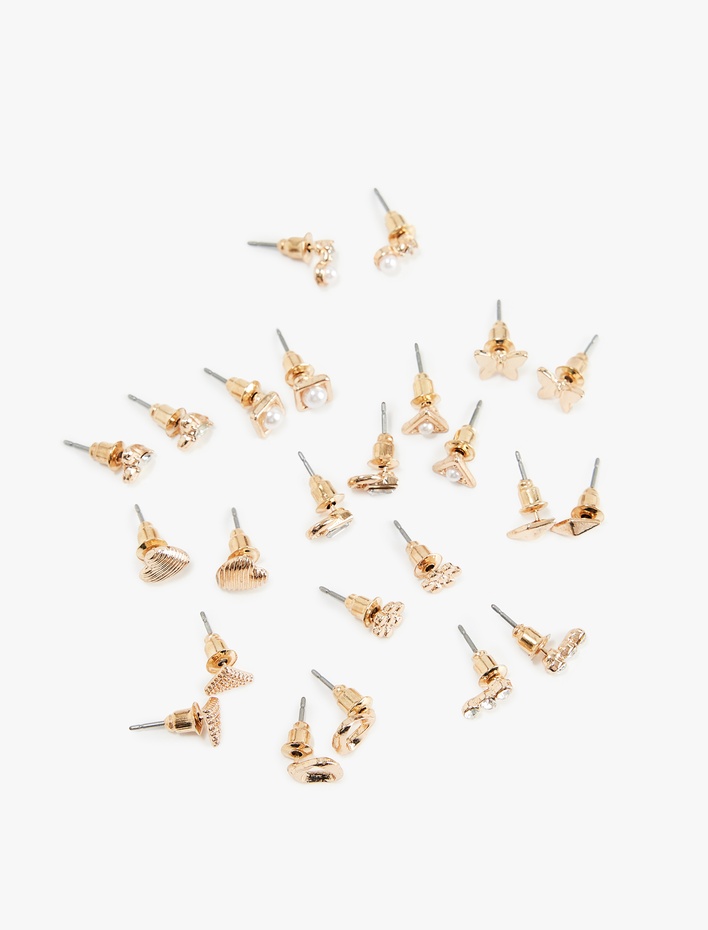 Kadın Taş Detaylı 12'li Küpe Seti