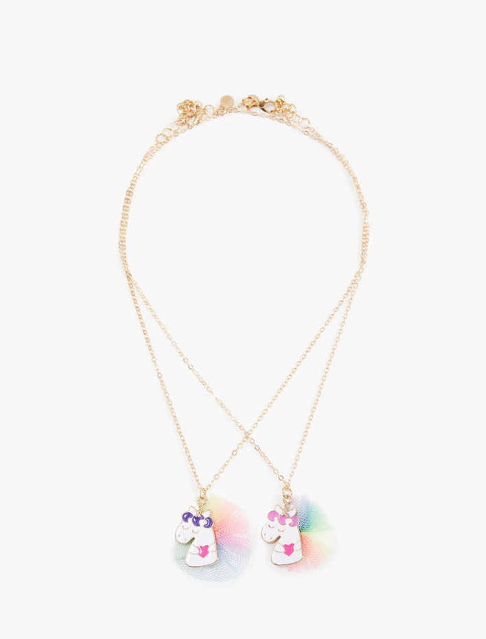 Kadın Unicorn Charm Detaylı 2'li Zincirli Kolye