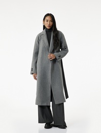 Uzun Kollu Kemerli Cepli Kruvaze Uzun Kaşe Kaban