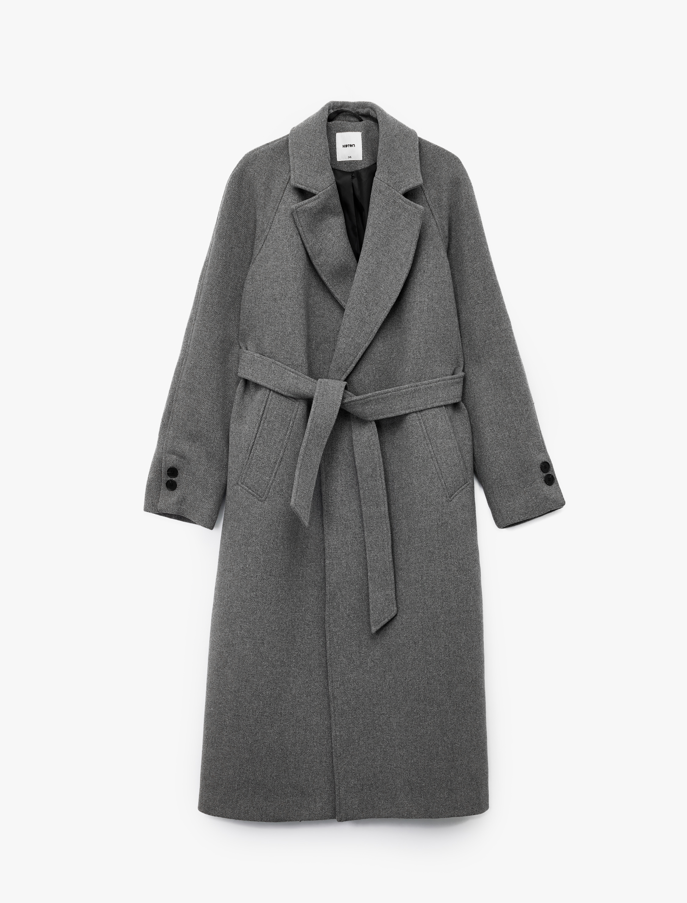   Uzun Kollu Kemerli Cepli Kruvaze Uzun Kaşe Kaban