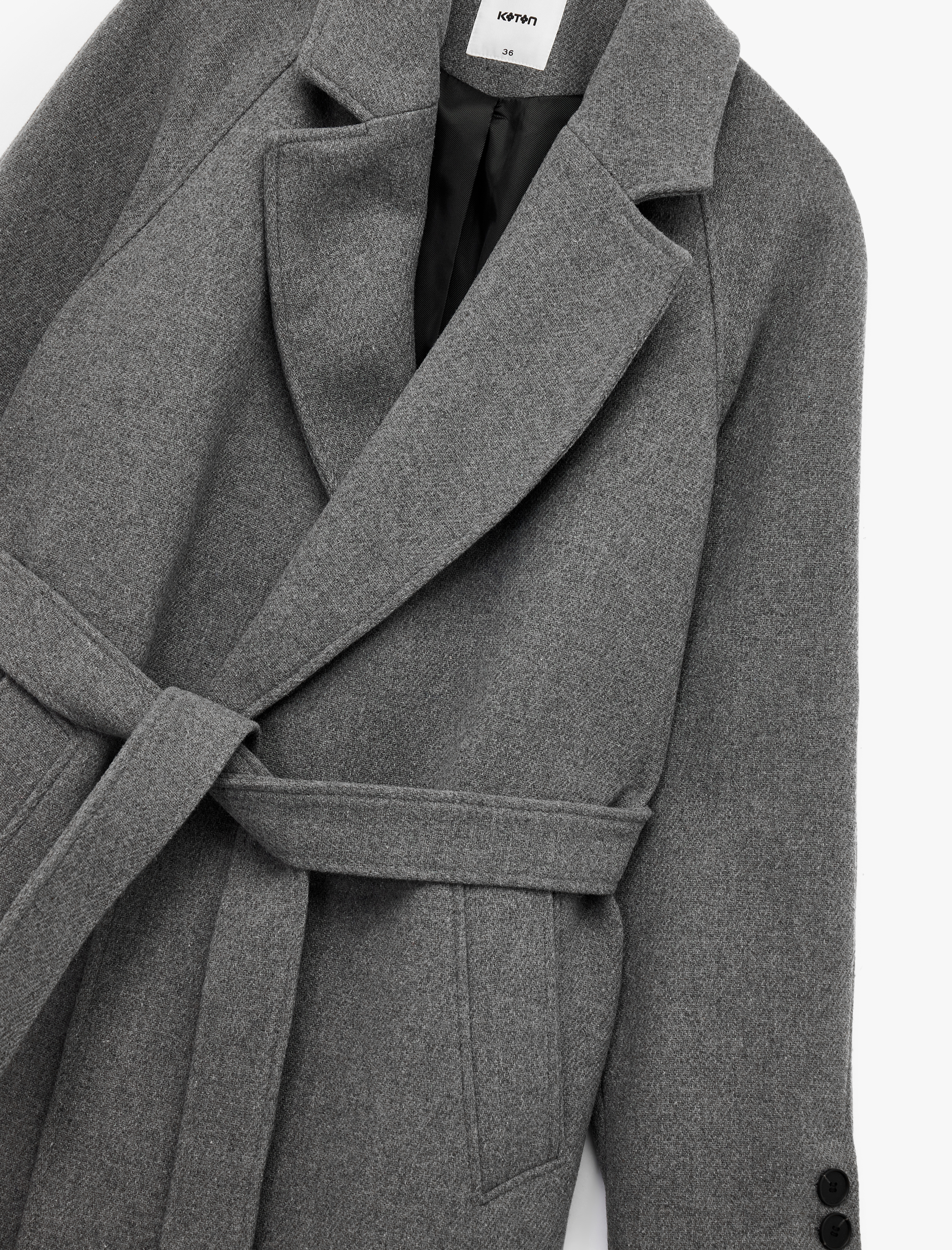   Uzun Kollu Kemerli Cepli Kruvaze Uzun Kaşe Kaban