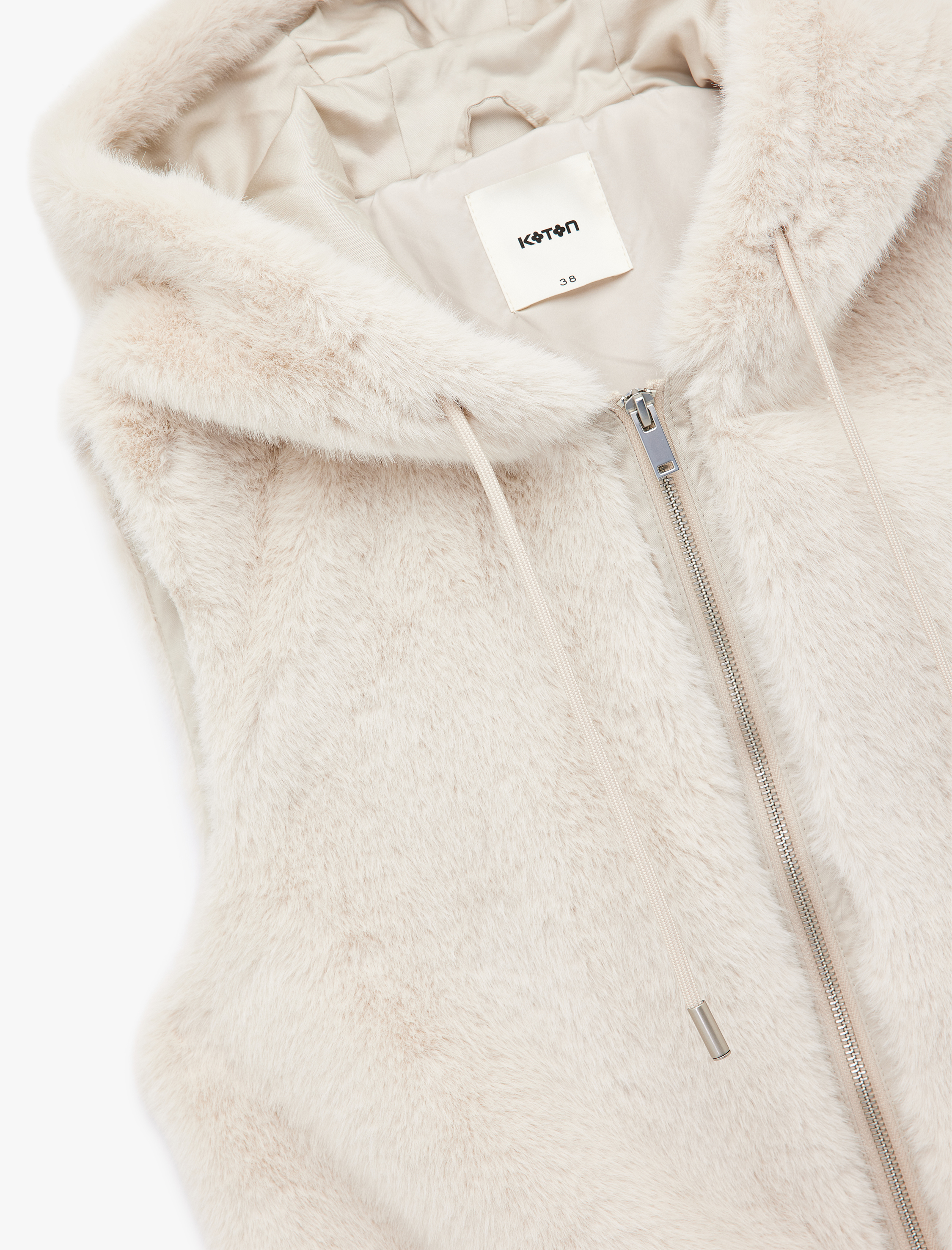   Kolsuz Kapüşonlu Fermuarlı Peluş Yelek