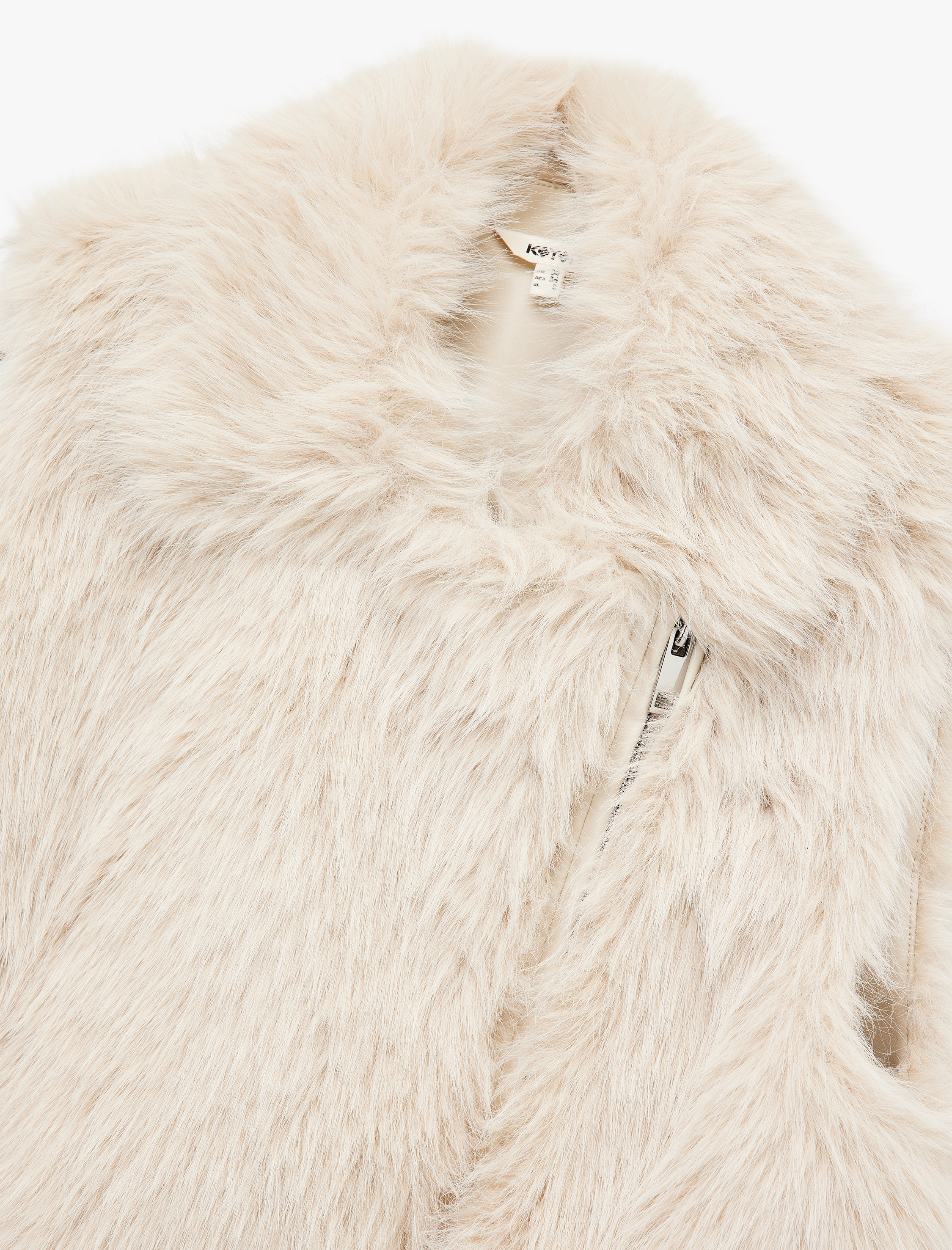   Kolsuz Fermuarlı Cepli Crop Suni Kürk Yelek