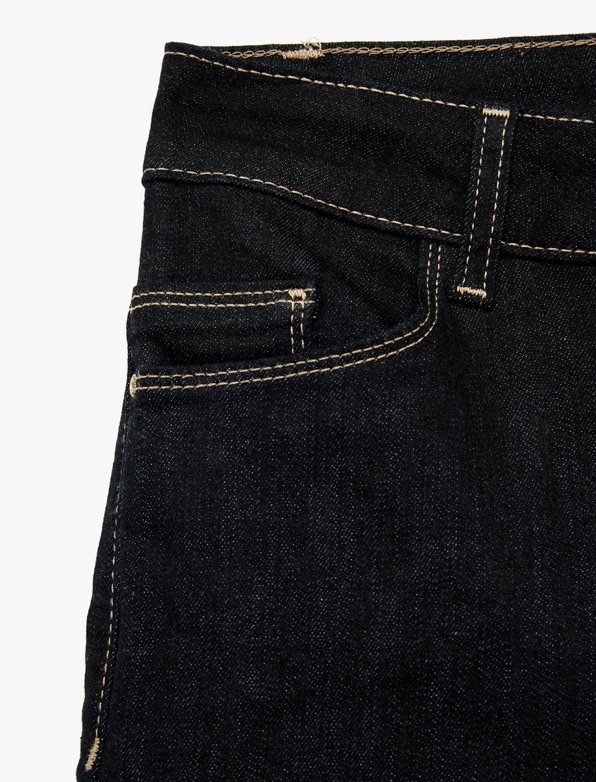   Yüksek Bel Dar Kesim Düğmeli Cepli İspanyol Paça Jean Pantolon - Flare Jeans