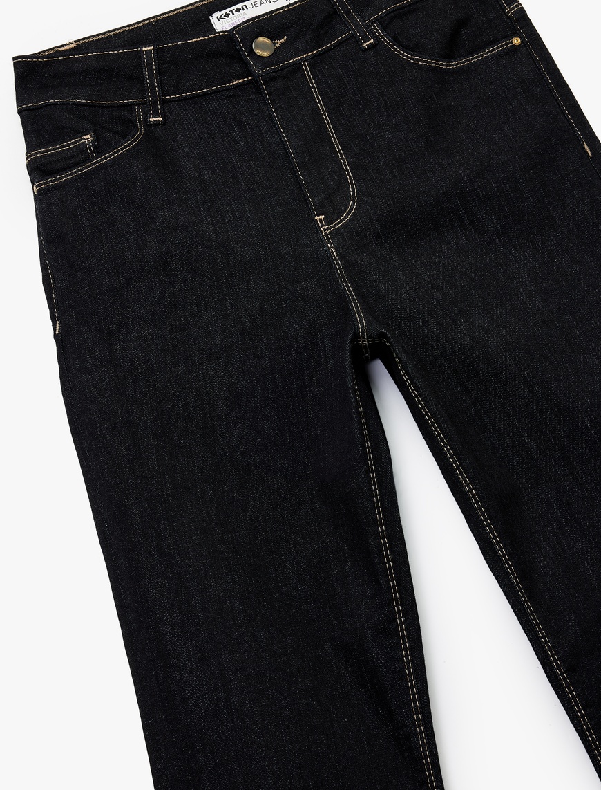  Yüksek Bel Dar Kesim Düğmeli Cepli İspanyol Paça Jean Pantolon - Flare Jeans