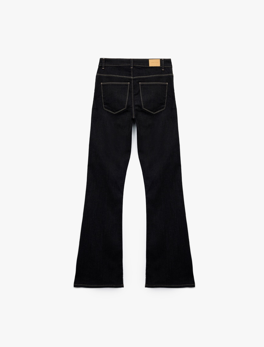   Yüksek Bel Dar Kesim Düğmeli Cepli İspanyol Paça Jean Pantolon - Flare Jeans