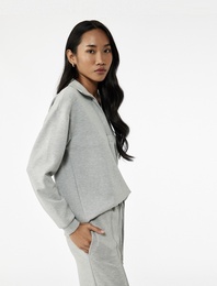 Rahat Kalıp Modal Kumaş Uzun Kollu Polo Yaka Sweatshirt