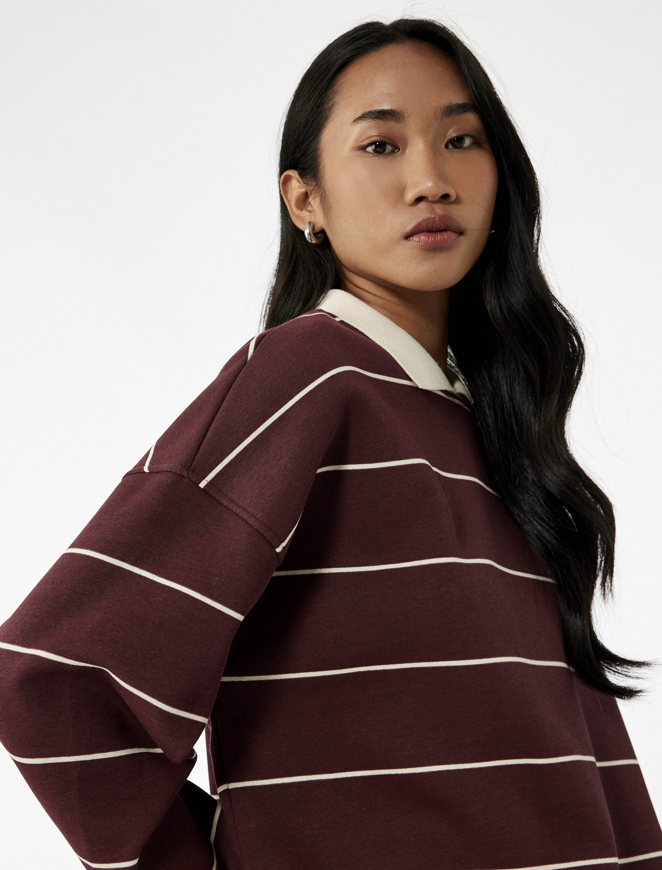   Uzun Kollu Polo Yaka Oversize Sweatshirt