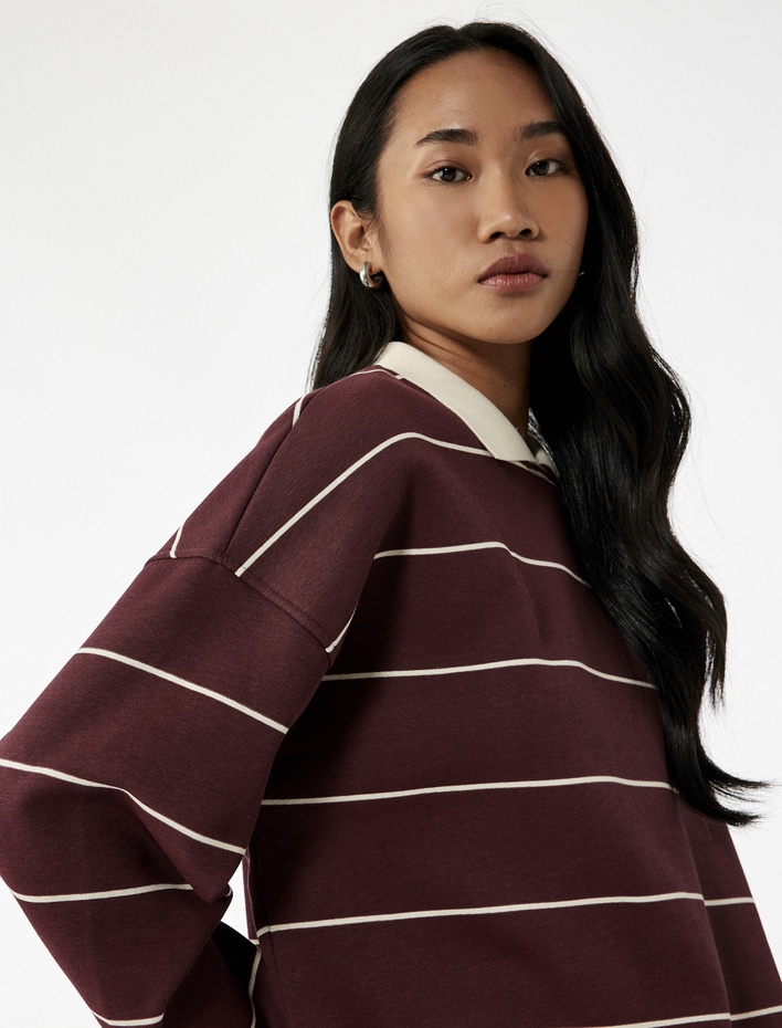  Uzun Kollu Polo Yaka Oversize Sweatshirt