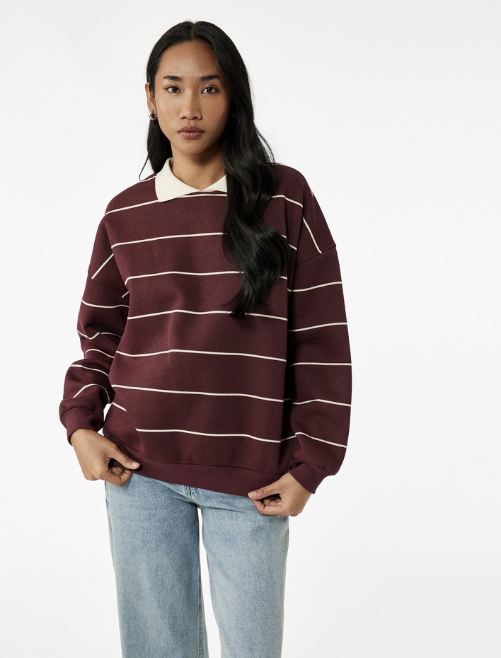  Uzun Kollu Polo Yaka Oversize Sweatshirt