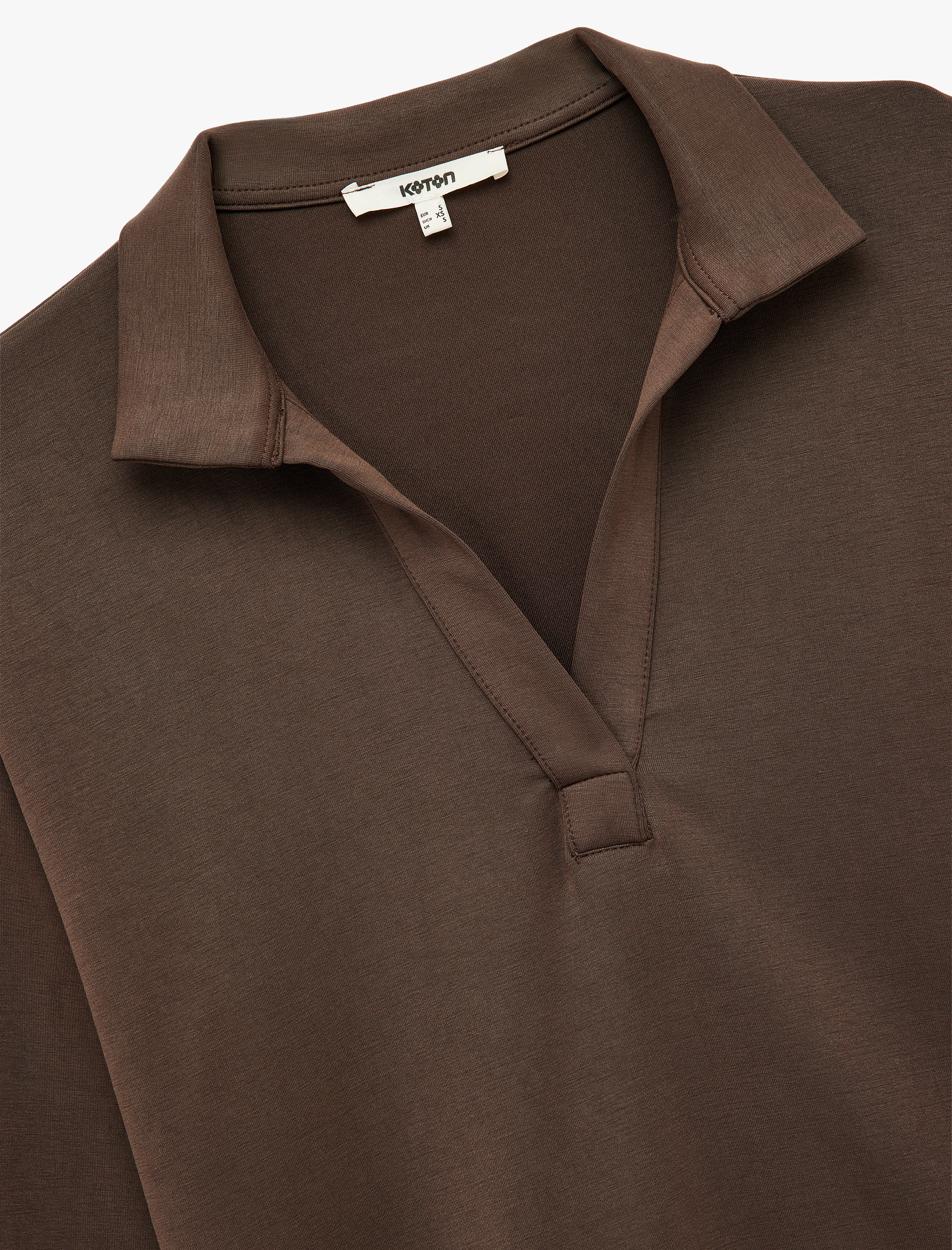   Rahat Kalıp Modal Kumaş Uzun Kollu Polo Yaka Sweatshirt