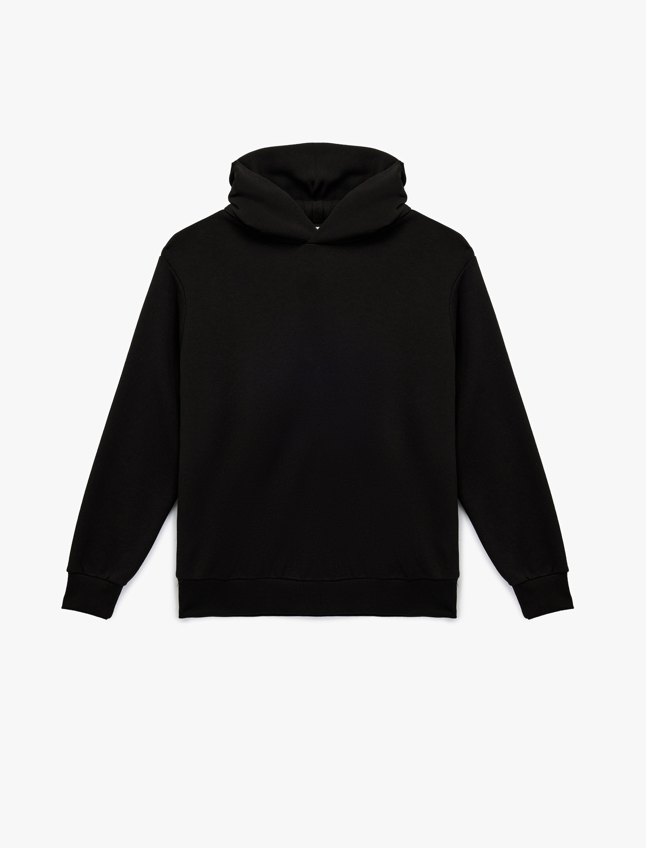   Üç İplik Şardonlu Uzun Kollu Kapüşonlu Basic Sweatshirt