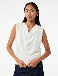 Bürümcük Kumaş Kolsuz Degaje Yaka Bluz