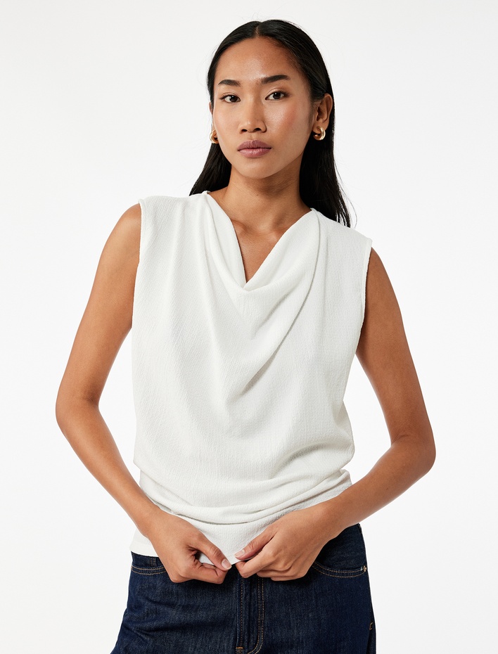  Bürümcük Kumaş Kolsuz Degaje Yaka Bluz