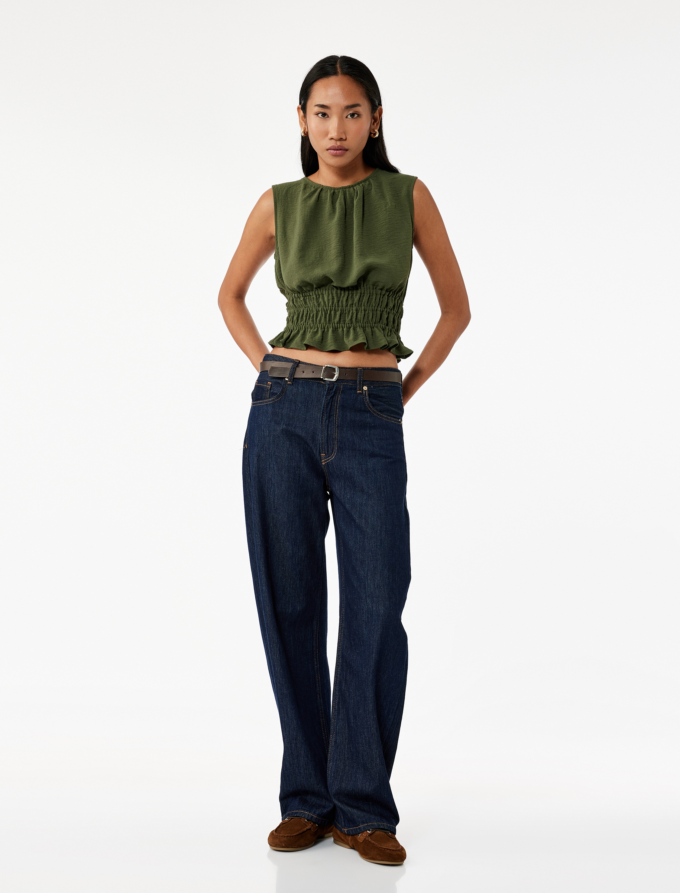   Aerobin Kumaş Gipeli Kolsuz Bisiklet Yaka Bluz