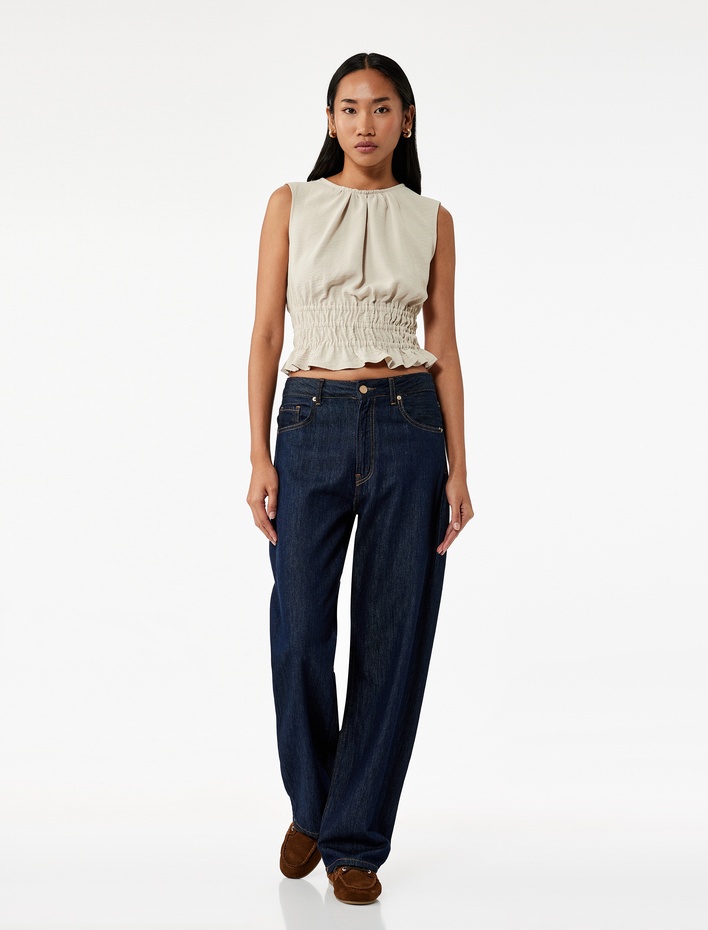  Aerobin Kumaş Gipeli Kolsuz Bisiklet Yaka Bluz