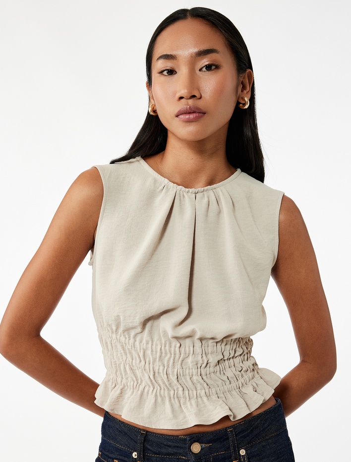  Aerobin Kumaş Gipeli Kolsuz Bisiklet Yaka Bluz