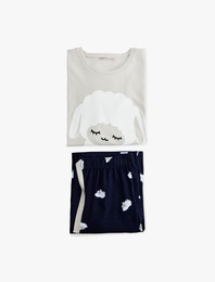 Pamuklu Kuzu Baskılı Uzun Kollu Pijama Takımı