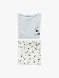 Pamuklu Uzun Kollu Bisiklet Yaka Penguen Baskılı Pijama Takımı