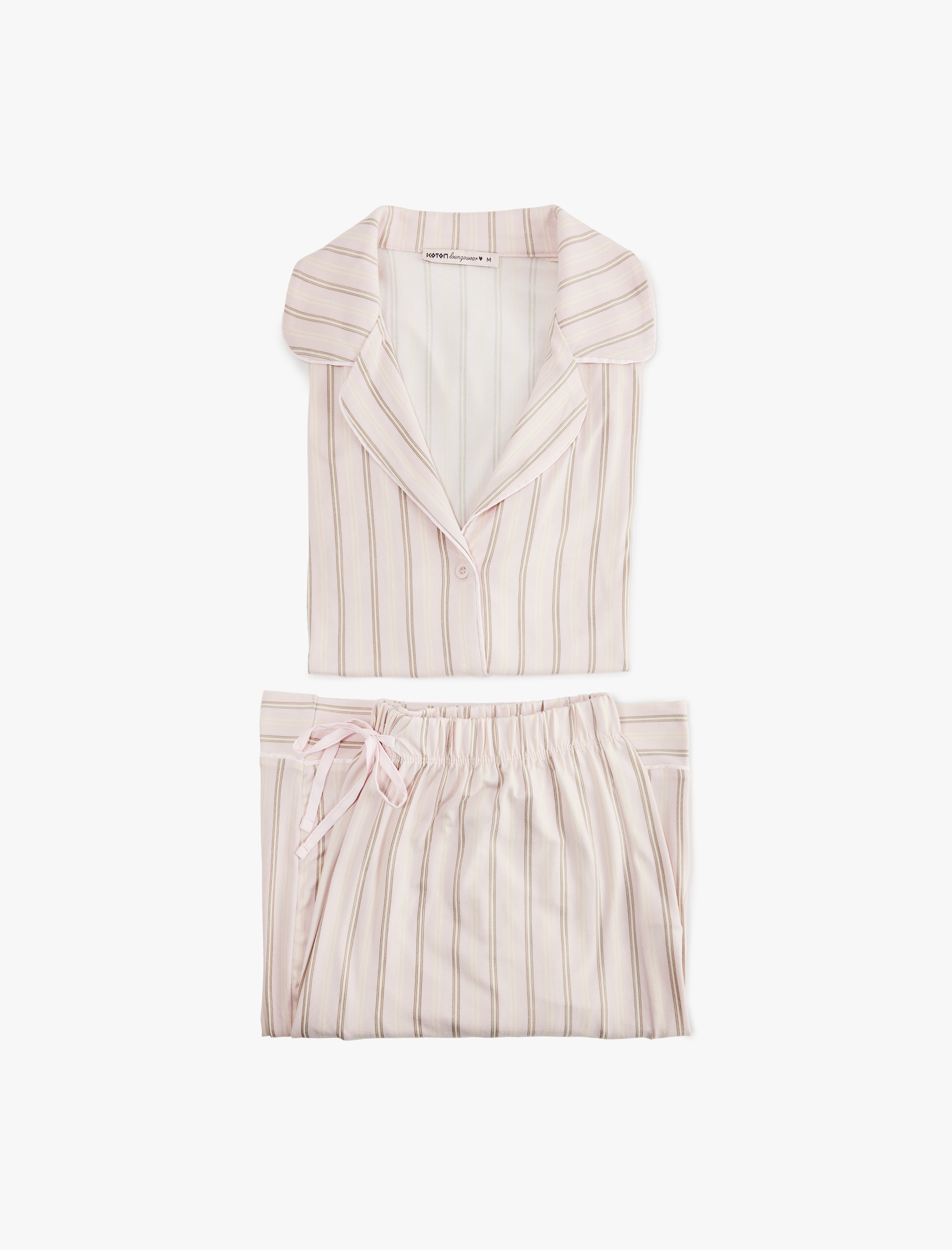   Rahat Kalıp Kısa Kollu Gömlek Yaka Çizgili Pijama Takımı