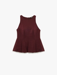 Slim Fit Kolsuz Bisiklet Yaka Modal Kumaş Peplum Bluz