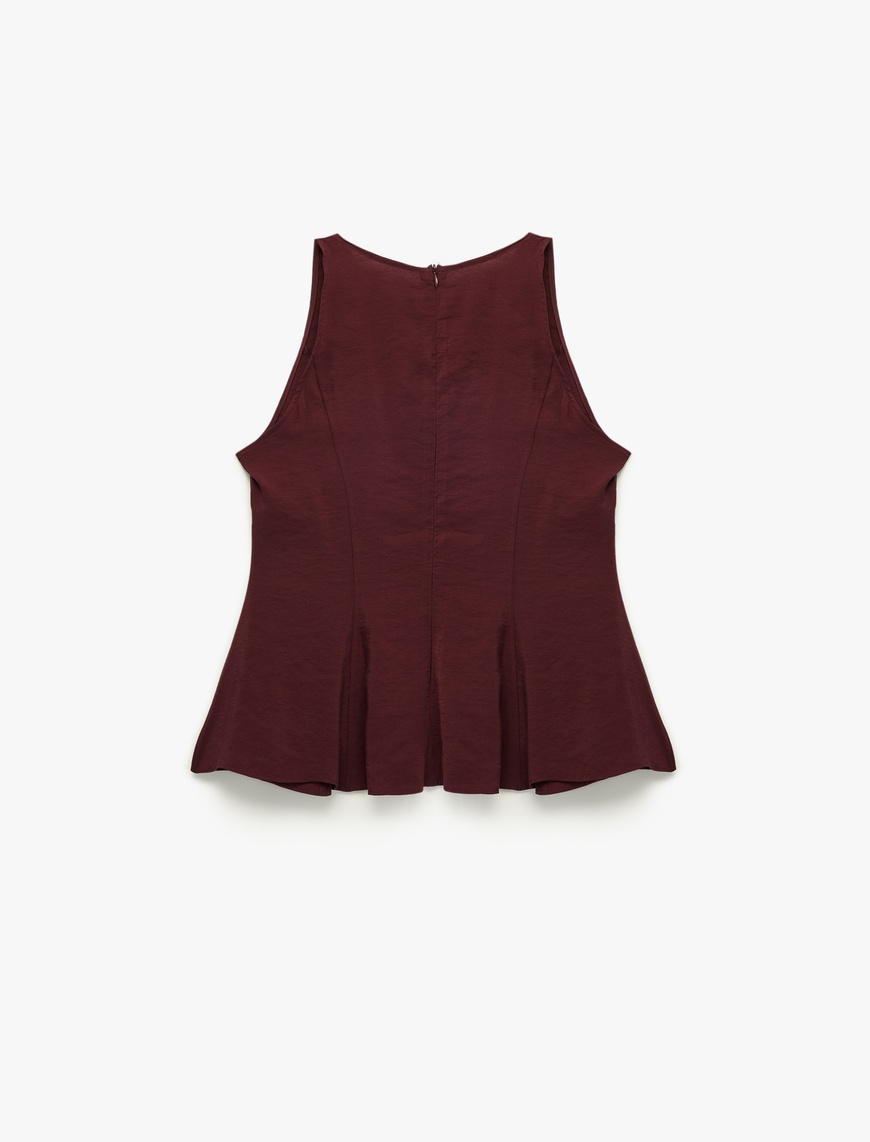  Slim Fit Kolsuz Bisiklet Yaka Modal Kumaş Peplum Bluz
