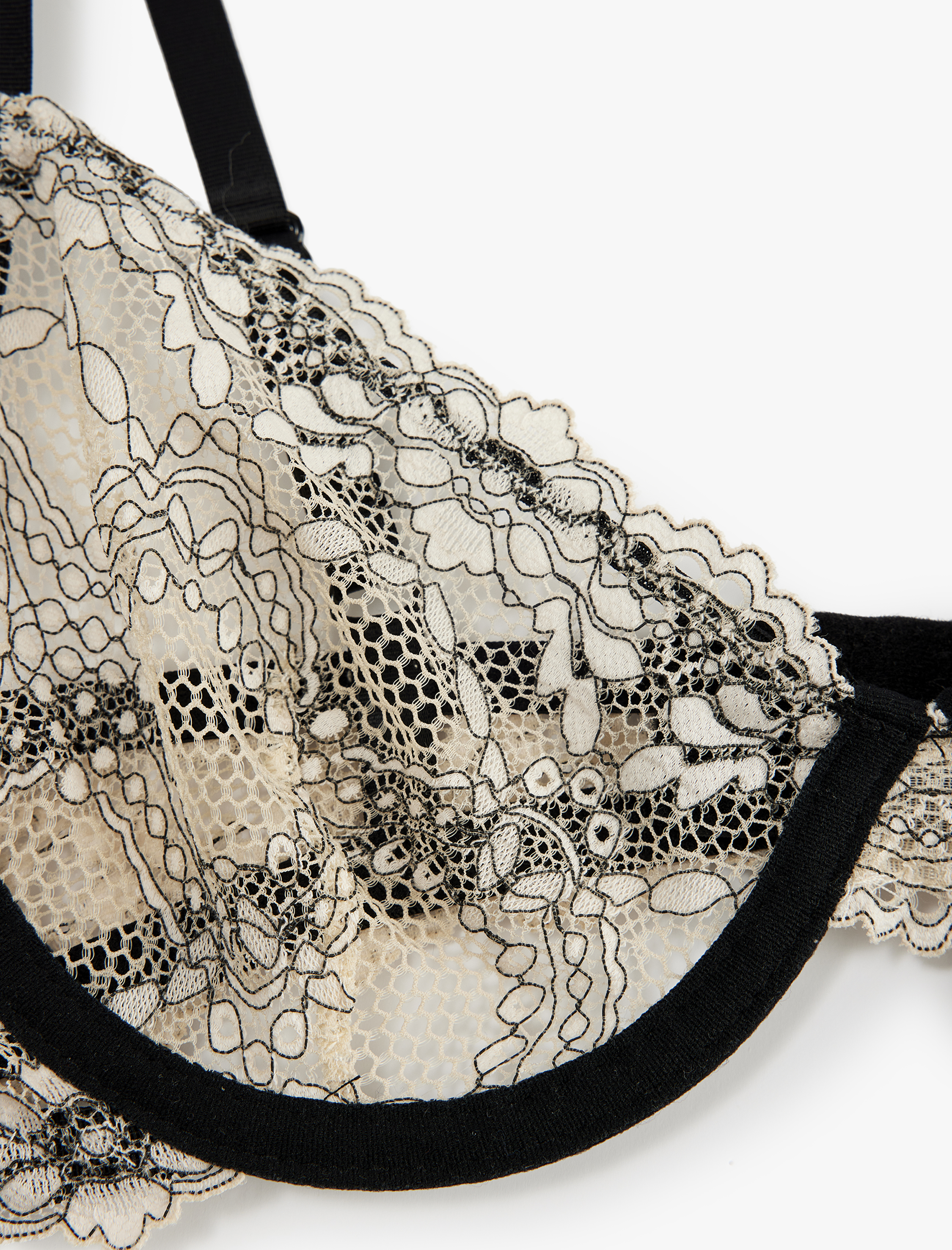   Transparan Çiçekli Balenli Dantel Sütyen