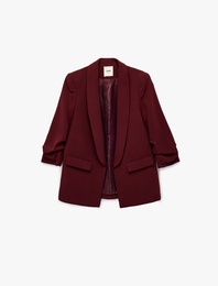 Krep Kumaş Regular Fit Şal Yaka 3/4 Kollu Blazer Ceket
