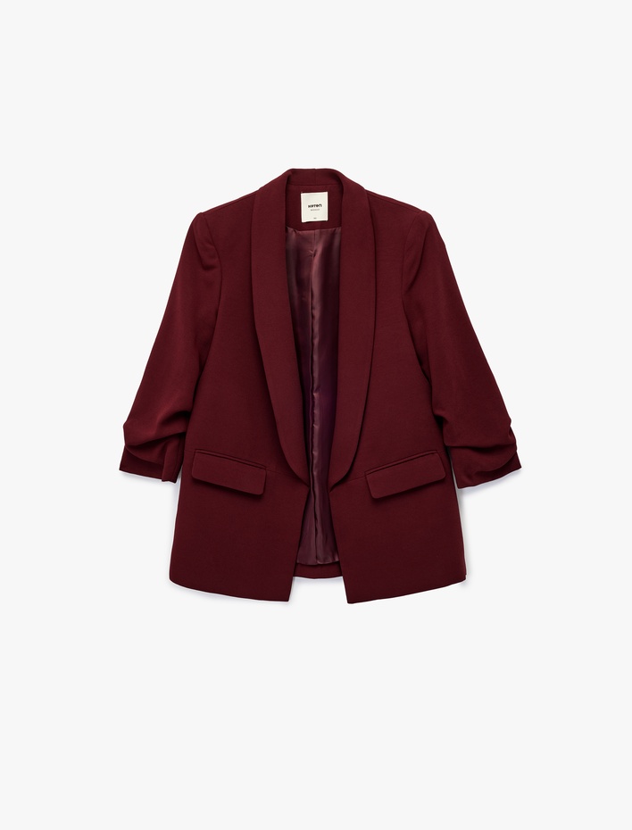  Krep Kumaş Regular Fit Şal Yaka 3/4 Kollu Blazer Ceket