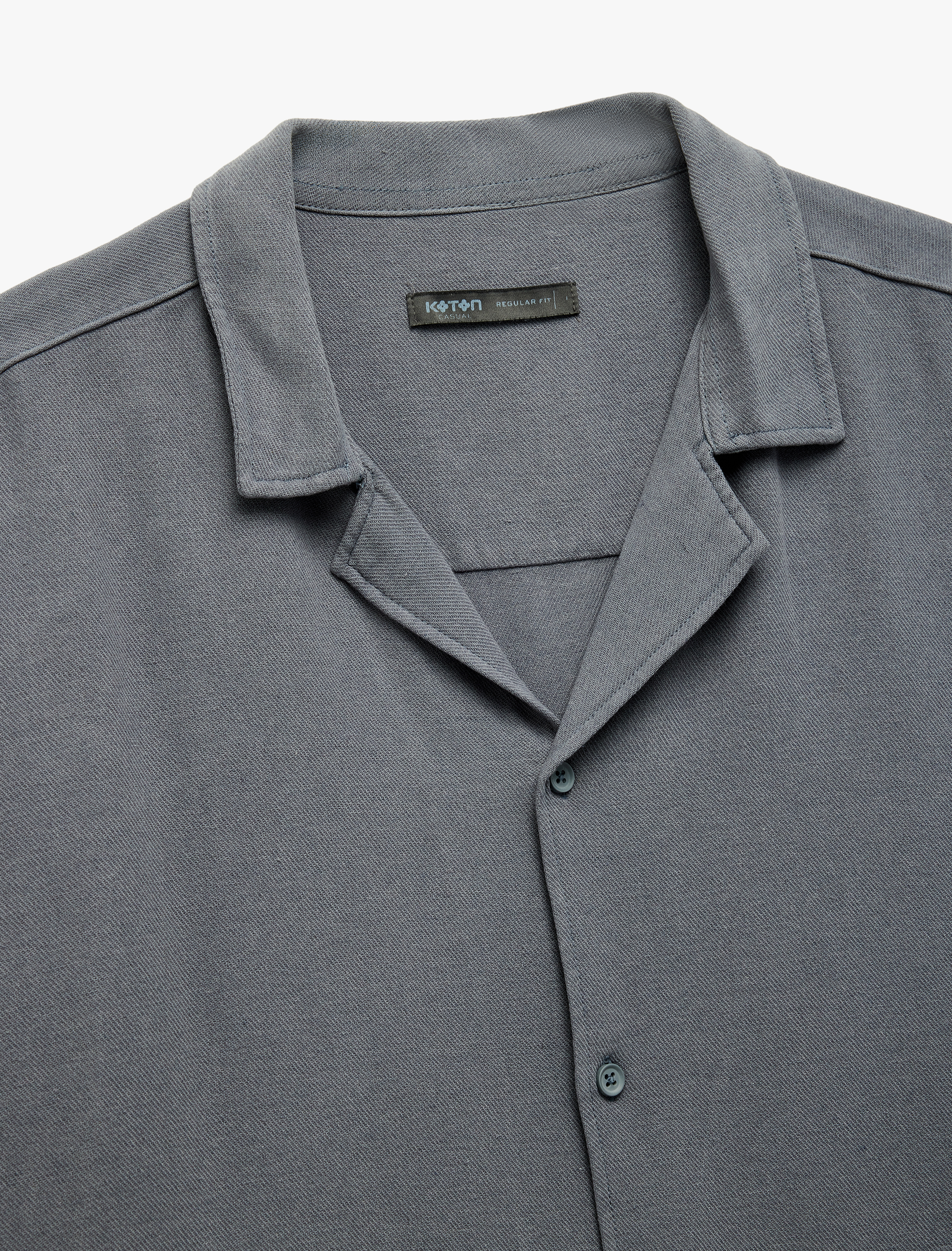   Regular Fit Keten Karışımlı Kısa Kollu Apaş Yaka Gömlek