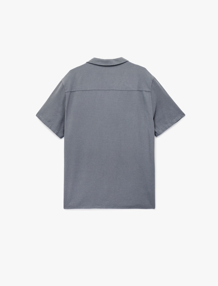  Regular Fit Keten Karışımlı Kısa Kollu Apaş Yaka Gömlek